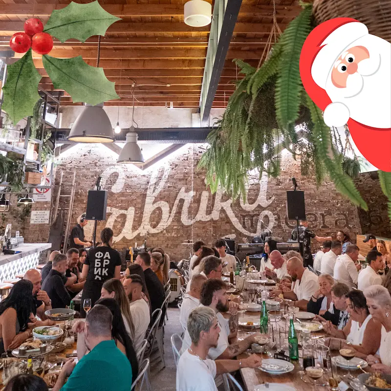 Christmas party venue Sydney at Fabrika with food, drinks and group dining.